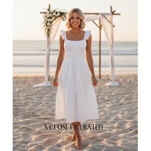 Anthropologie Square Neck A Line Dress Large White NWT